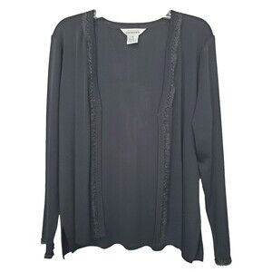Exclusively Misook Black Embellished Long Sleeve Cardigan Size Medium